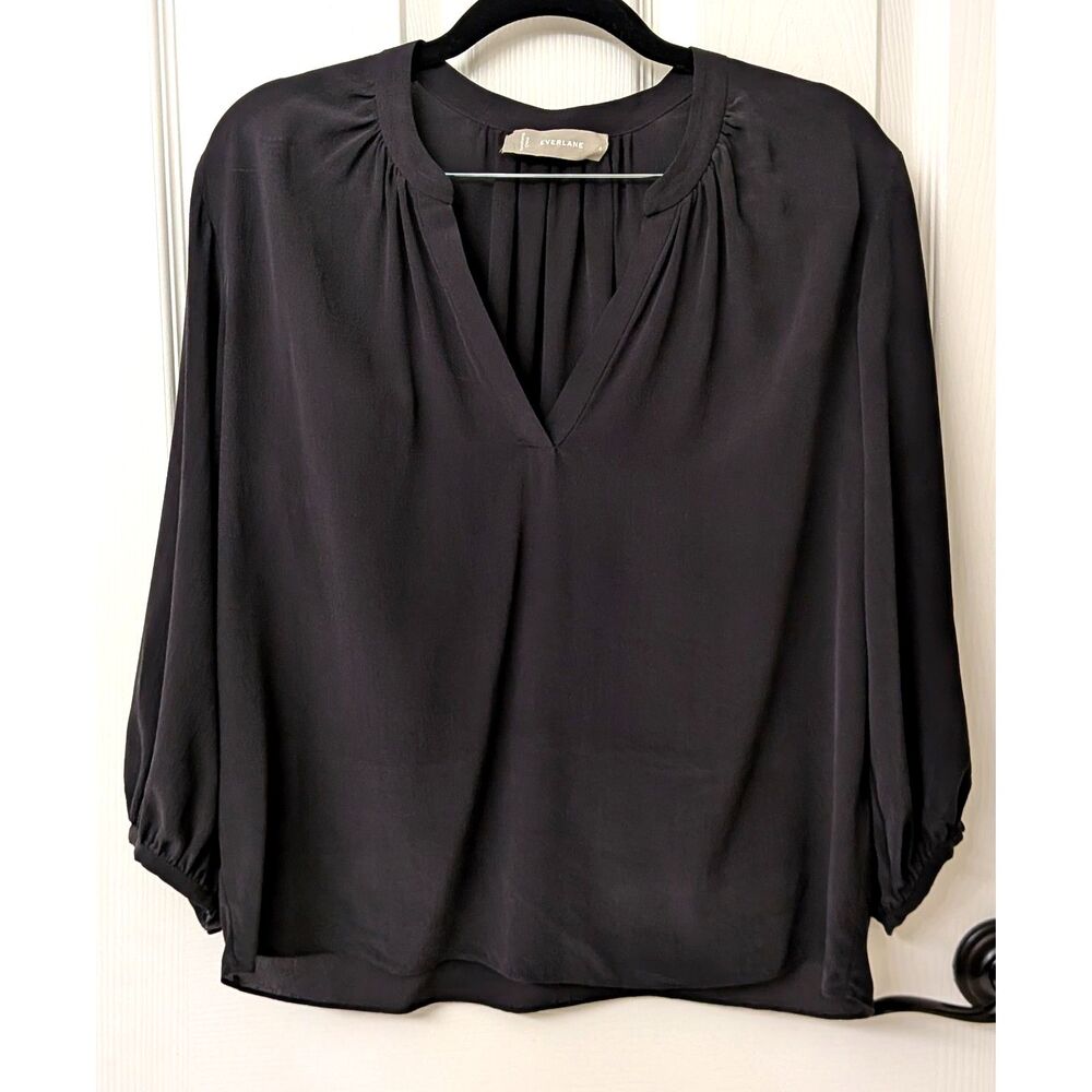 Everlane 100% Silk Split Band Collar Blouse Minimalist Staple Simple Luxury SZ 6
